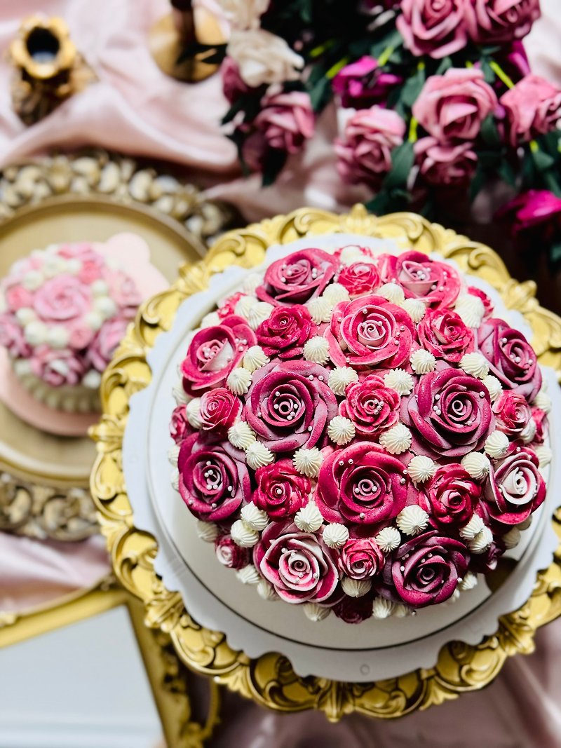 [Exclusive Cake] 8-inch Rose Love Bouquet Cake Standard Version/Birthday Cake/Rose/5 Days Later - เค้กและของหวาน - อาหารสด สีแดง