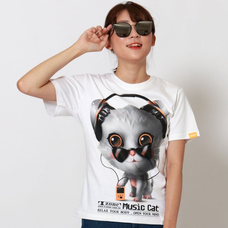 Music Cat I / 音樂貓 I - 女 T 恤 - 棉．麻 