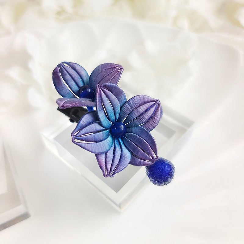 漸變藍紫色小蘭花 孤品一對 纏花 春仔花 和服發飾 天然真絲 - 髮夾/髮飾 - 絲．絹 紫色