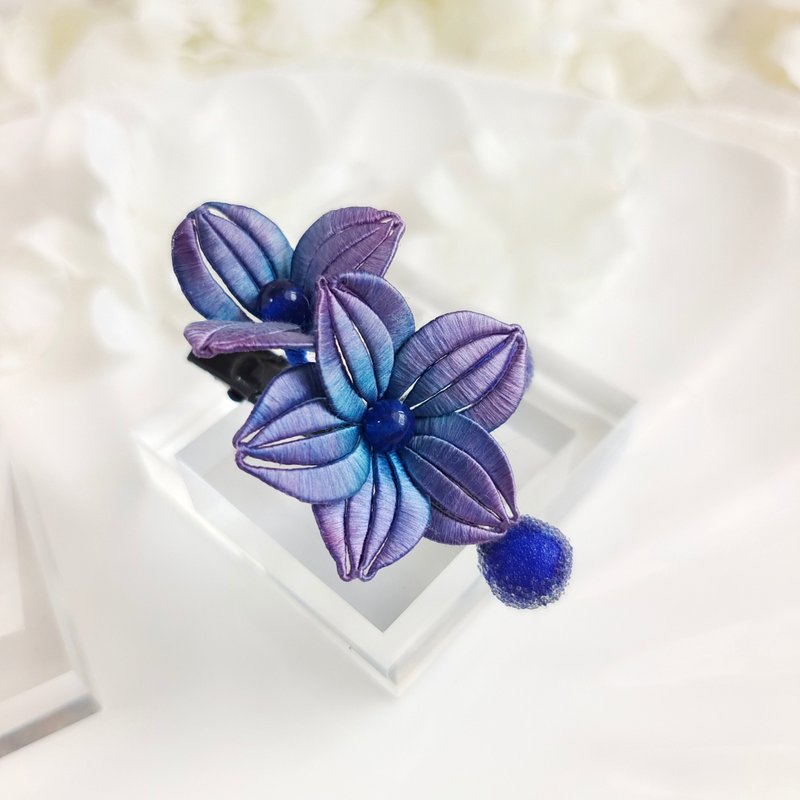 Gradient blue and purple small orchids, a pair of wrapped flowers, spring flowers, kimono hair accessories, natural silk - เครื่องประดับผม - ผ้าไหม สีม่วง