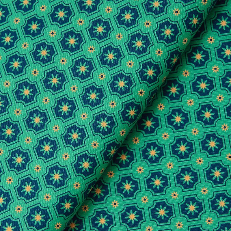 Hand-Printed Cotton Canvas - 250g/y/Old Ceramic Tile No.2/Moroccan Blue - เย็บปัก/ถักทอ/ใยขนแกะ - ผ้าฝ้าย/ผ้าลินิน สีเขียว