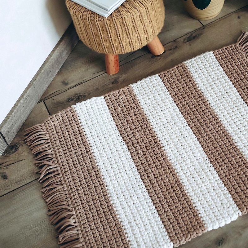 Crochet rug Beige-White rug Crochet handmade rug Floor Mat