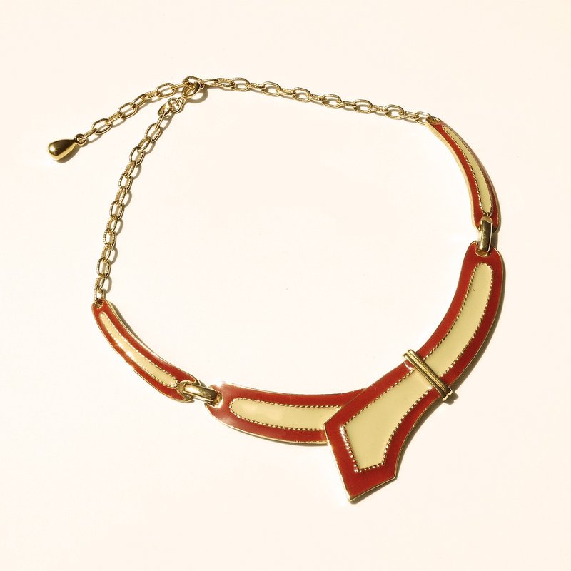 70s Vintage enamel belt motif necklace - 項鍊 - 其他金屬 金色