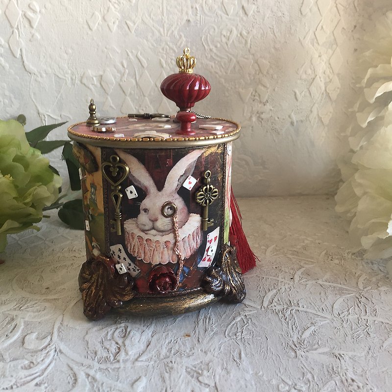 Red jewelry box,Box Alice in Wonderland,Cheshire cat Storage,Mad Hatter box - Storage - Wood Red
