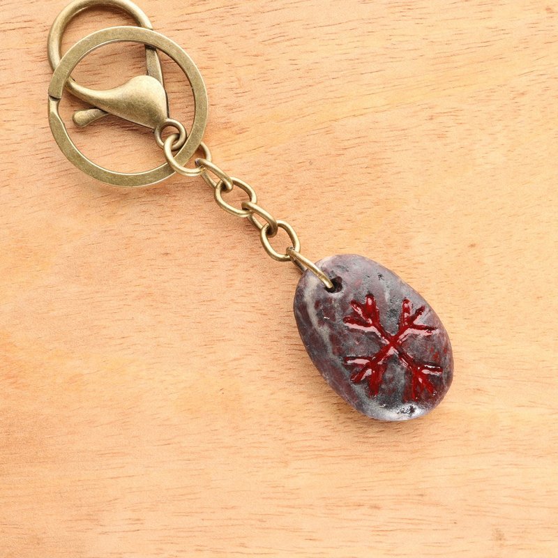 【Quick Shipping】_Stone Carved Rune Quartet Guardian Key Ring (Remarks can be changed to Necklace) - ที่ห้อยกุญแจ - หิน สีแดง