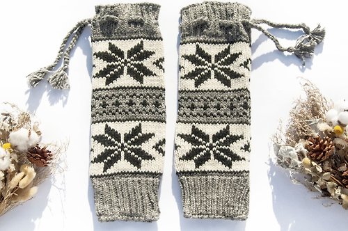 omhandmade 手織純羊毛針織襪套/編織羊毛襪套/內刷毛襪套/保暖襪套-冰島雪花
