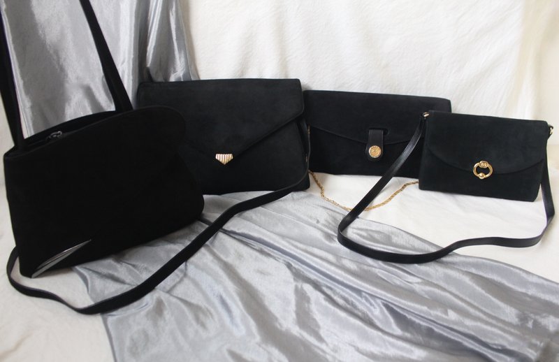 FOAK vintage black suede antique bag (Ferragamo/Celine/Gucci) - Messenger Bags & Sling Bags - Genuine Leather 