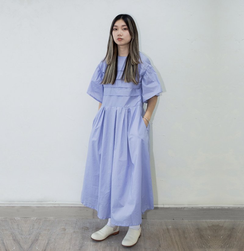 Purple blue handmade dress - ชุดเดรส - ผ้าฝ้าย/ผ้าลินิน 