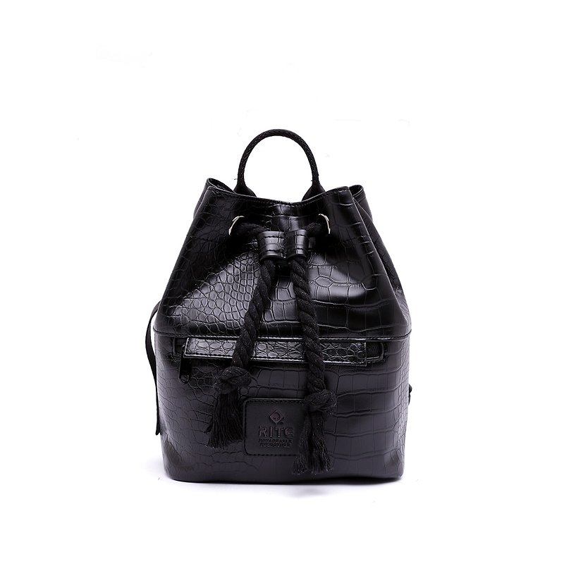 [RITE] Le Tour Series - Dual-use Boxing Small Backpack - Black Crocodile - Messenger Bags & Sling Bags - Waterproof Material Black