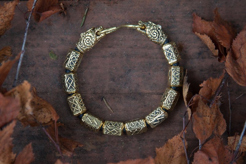 Bear rune beads bracelet. Heavy viking pagan bangle. Massive handmade jewelry. - สร้อยข้อมือ - โลหะ สีส้ม