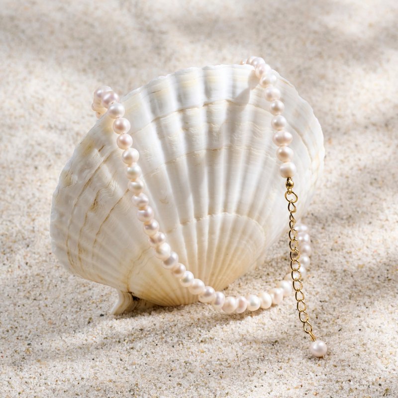 天然白色淡水珍珠項鍊 5–6mm 金色延長鏈 簡約時尚 生日禮物 - 項鍊 - 珍珠 白色