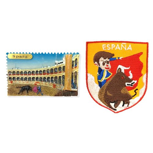A-ONE 西班牙鬥牛場冰箱裝飾磁鐵+西班牙 鬥牛士 ESPANA肩章【2件組】磁