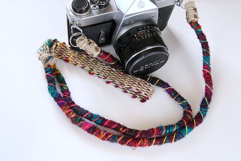 Approximately 90cm / Crazy-color hemp string hemp camera strap / double ring - Camera Straps & Stands - Cotton & Hemp 