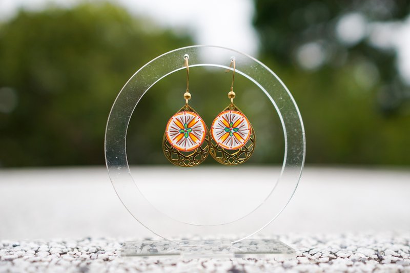 Kaleidoscope Pattern Hand Painted Drop Brass Earrings - Earrings & Clip-ons - Plastic Multicolor