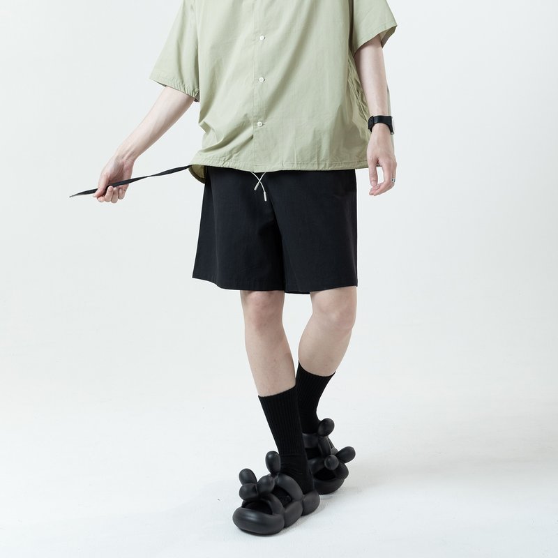 Buckled shorts/ Khaki| black / - กางเกงขาสั้น - ผ้าฝ้าย/ผ้าลินิน สีดำ