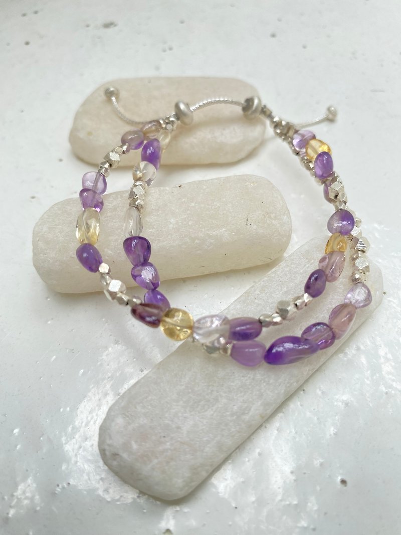 GOLDEN HOUR SKY: Ametrine and silver beads double layered bracelet (B0099) - Bracelets - Silver Purple