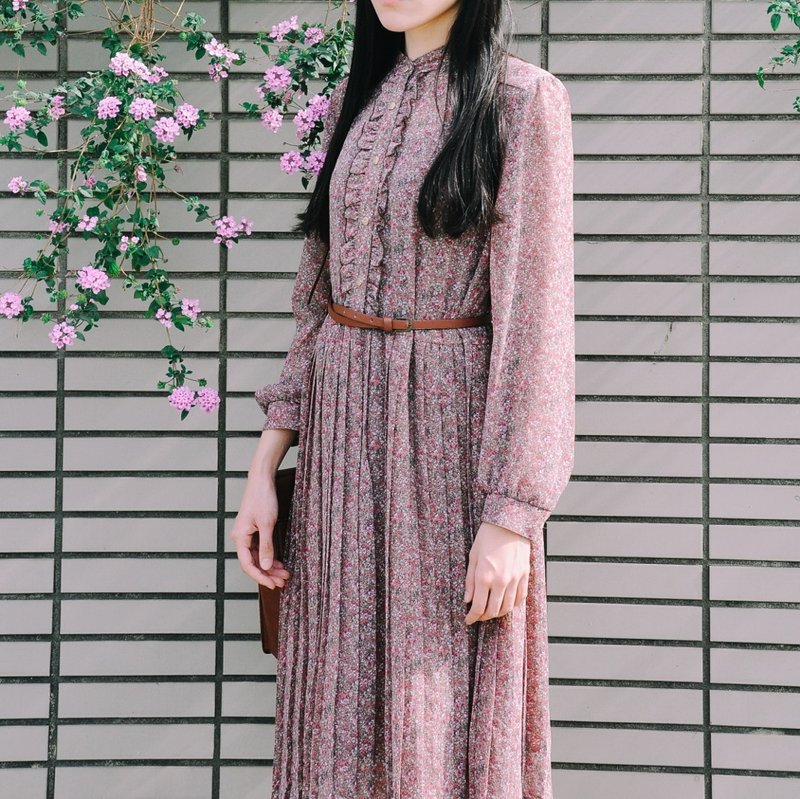 地花古著 | 日本製 碎花莊園洋裝 - 洋裝/連身裙 - 其他材質 紅色