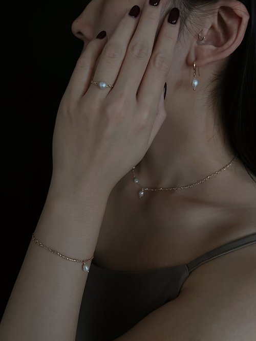 GIN天然珍珠手作飾品 不對稱雨滴珍珠項鍊 免運 四件組 -免費改夾