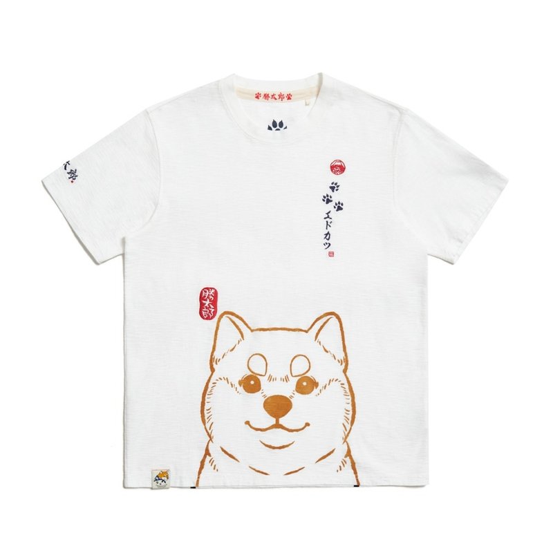 Edo Katsu Japanese Katsutaro series big face short-sleeved T-shirt - Men's (off-white) #Top - เสื้อยืดผู้ชาย - ผ้าฝ้าย/ผ้าลินิน ขาว