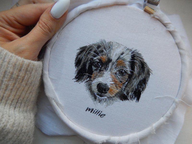 Dog Portrait, Custom pet embroidery, Pet Memorial portrait, Hand-embroidered