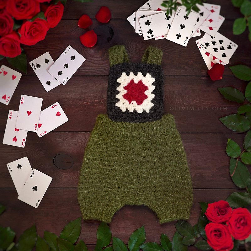 Wonderland Romper, hand knitting baby romper, organic, alpaca, felting - Onesies - Wool Green