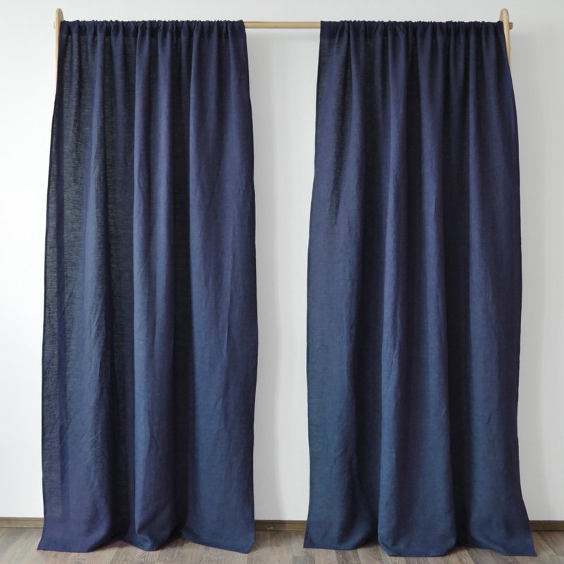 Navy regular and blackout linen curtains / Custom curtains / 2 panels - 門簾/門牌 - 亞麻 藍色