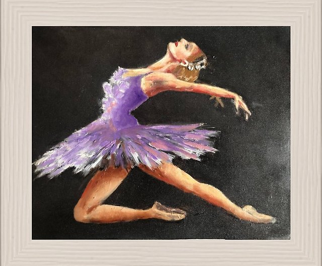 踊る少女の絵、手作りの油絵、バレリーナ オリジナル アート
