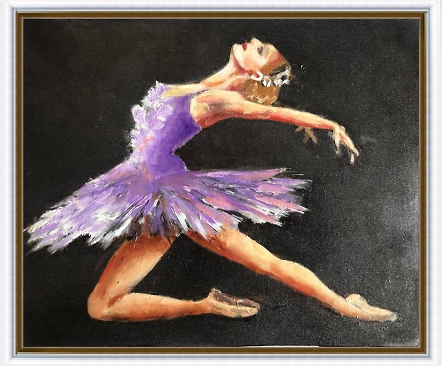 踊る少女の絵、手作りの油絵、バレリーナ オリジナル アート
