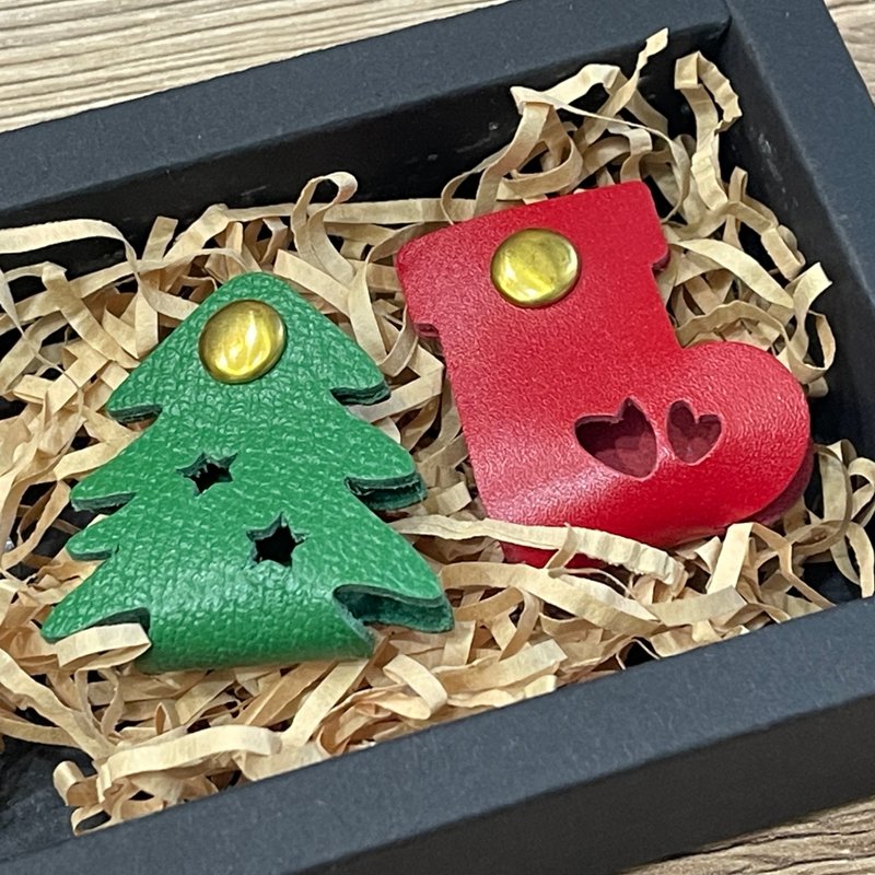 聖誕節限定 皮革集線器 捲線器 交換禮物 (兩入一組) - 捲線器/電線收納 - 真皮 