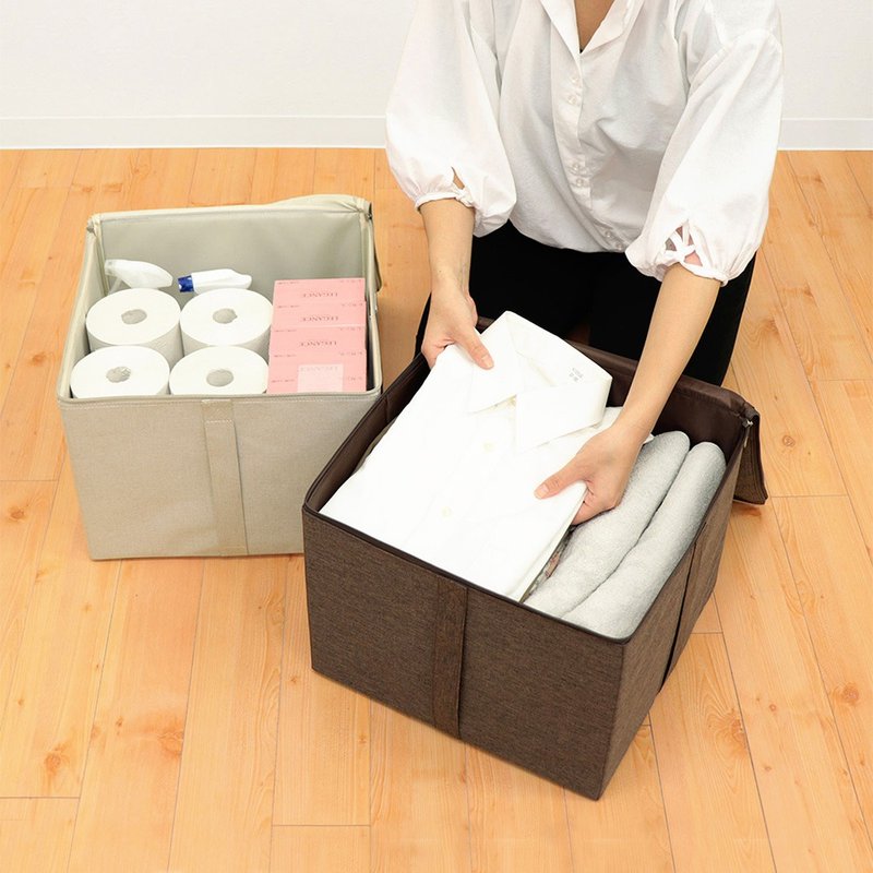 Japan TOYO CASE linen wind foldable storage box-M-3 into-3 colors optional - กล่องเก็บของ - เส้นใยสังเคราะห์ หลากหลายสี