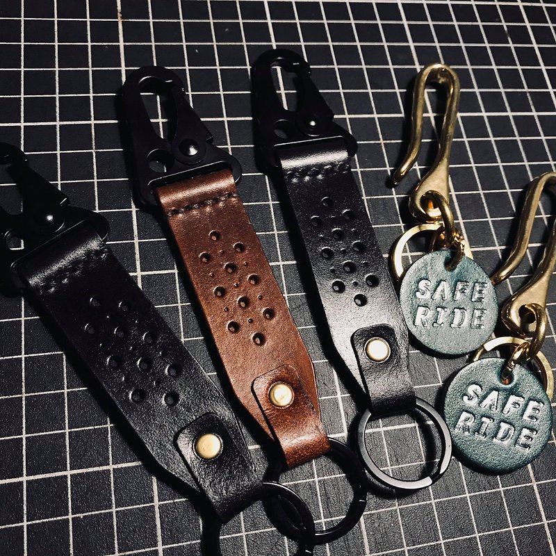 Mountain buckle key ring Christmas gift cowhide handmade carabiner - Keychains - Genuine Leather Brown
