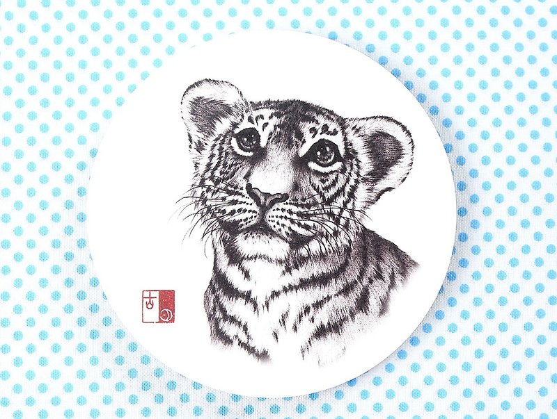 Look up and pursue small tiger water coaster - Coasters - Pottery White