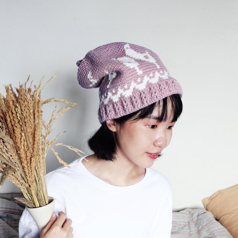 RedCheeks Wool Hat Cap | Yarn Hat | Bird Christmas - Pastel Pink Color - 帽子 - 其他材質 粉紅色