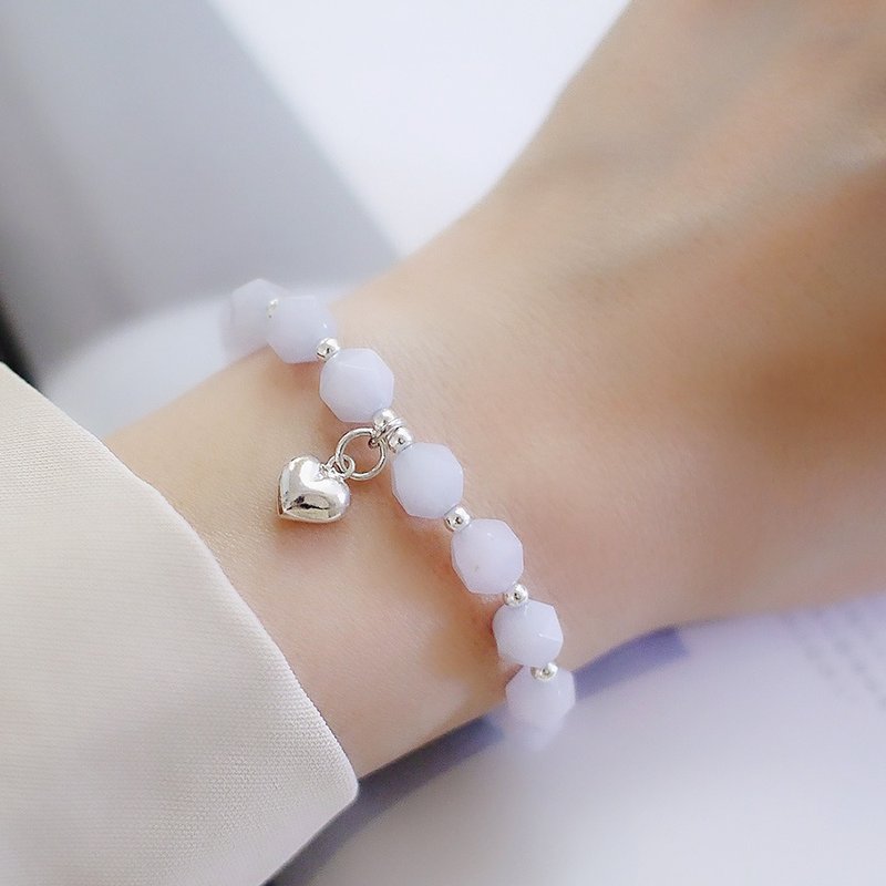 Mont Blanc Mythical Aquamarine Sterling Silver Bracelet | Gray Blue Crystal Stretch Beaded Bracelet Gift for Girls - สร้อยข้อมือ - เครื่องประดับพลอย สีใส