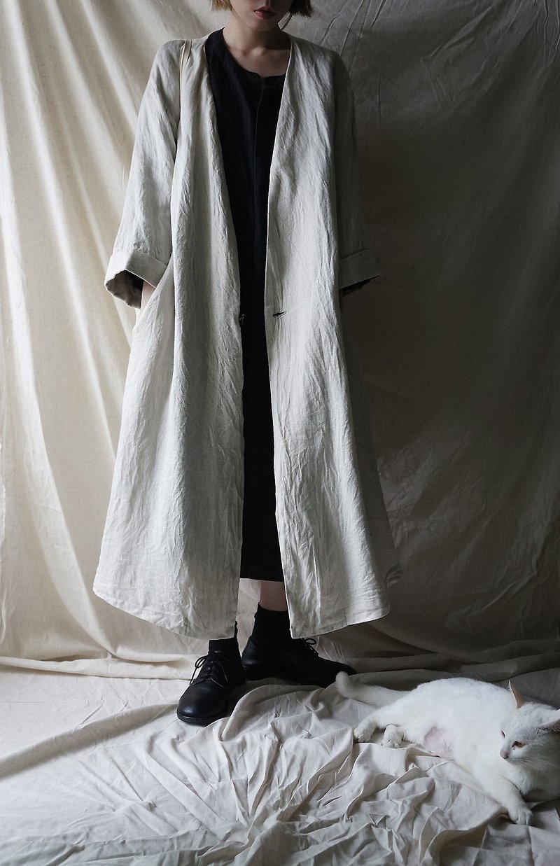 Linen coat Origin linen primary color long windbreaker jacket