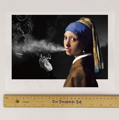 印花美術社EASYIN | 客製化服務 布用印花 抽菸的戴著珍珠耳環的少女 | 熱轉印花貼紙