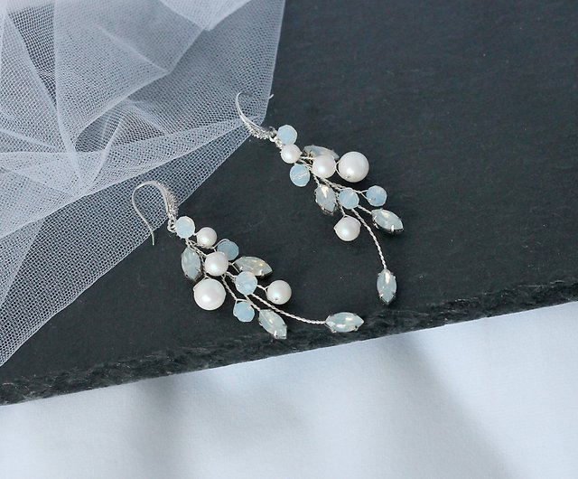 WHITE OPAL Earrings Wedding Crystal Jewelry Bridal Dainty Earrings Necklace Set Bridesmaid Gift White Milk Teardrop Earrings