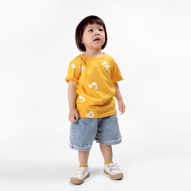 [Children's clothing] Taiwanese phonetic symbols short-sleeved printed T-shirt-yellow - Tops & T-Shirts - Cotton & Hemp Yellow