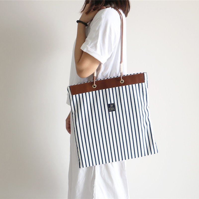 Mingen Handiwork vintage handmade cowhide striped shoulder bag DJ18003 - Messenger Bags & Sling Bags - Cotton & Hemp 