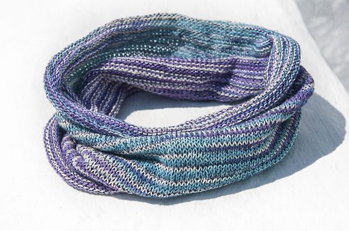 omhandmade 手編織髮帶/編織繽紛髮帶/手工髮帶/針織髮帶/條紋髮帶-藍紫彩虹