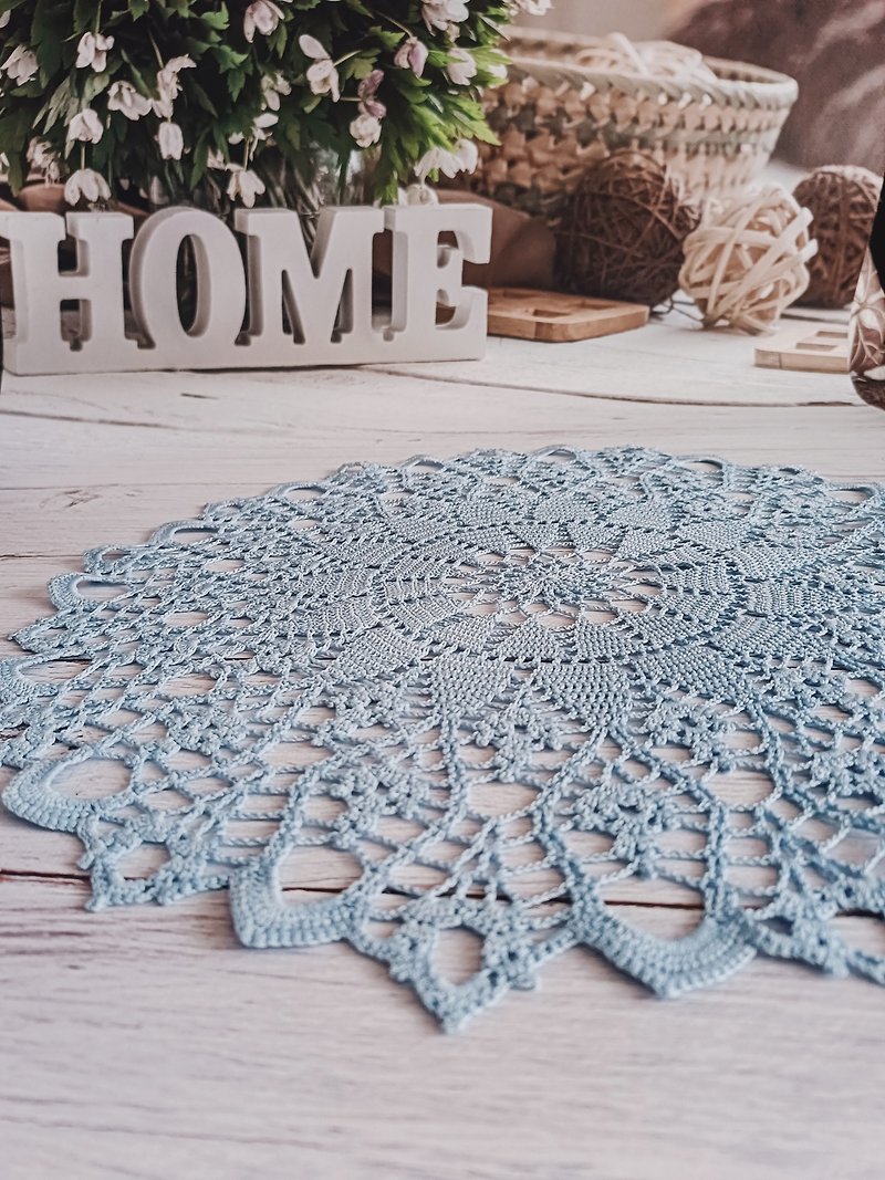 Doily table centerpiece, blue crochet doily, lace handmade home décor - อื่นๆ - ผ้าฝ้าย/ผ้าลินิน สีน้ำเงิน