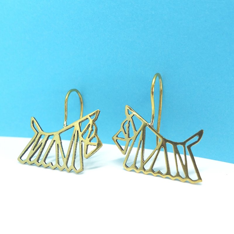 Dog geometric earring hook - Earrings & Clip-ons - Other Metals Gold