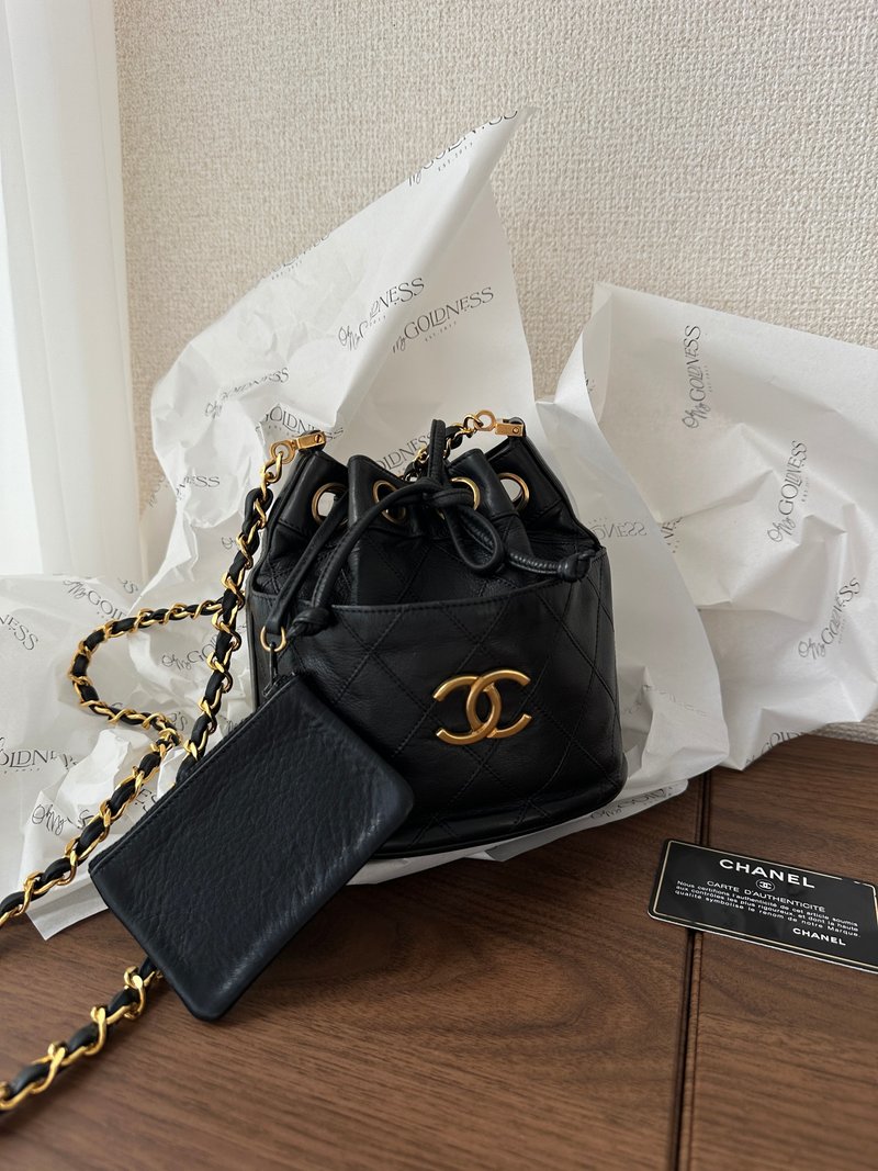 中古包 CHANEL 香奈兒 Vintage CC 迷你水桶包 - 束口袋/束口背包/水桶包 - 真皮 黑色