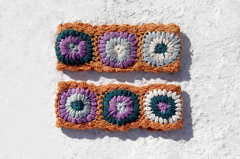 Valentine's Day gift hand-woven cotton hair band / braid colorful hair bands - orange orange line colorful crocheted flowers (the only remaining one) - Hair Accessories - Cotton & Hemp Multicolor
