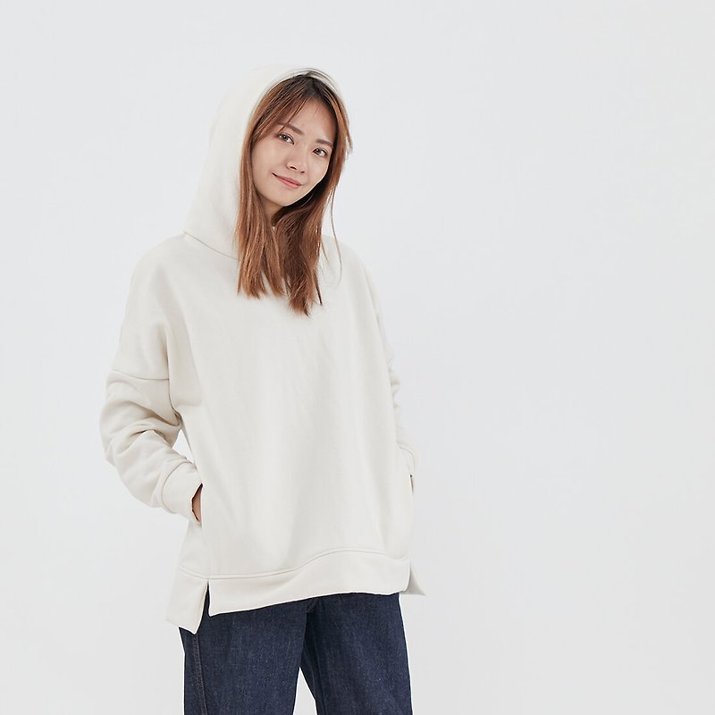 Claire Pure Color Pullover Hoodie Sweatshirt / White - เสื้อฮู้ด - ผ้าฝ้าย/ผ้าลินิน ขาว