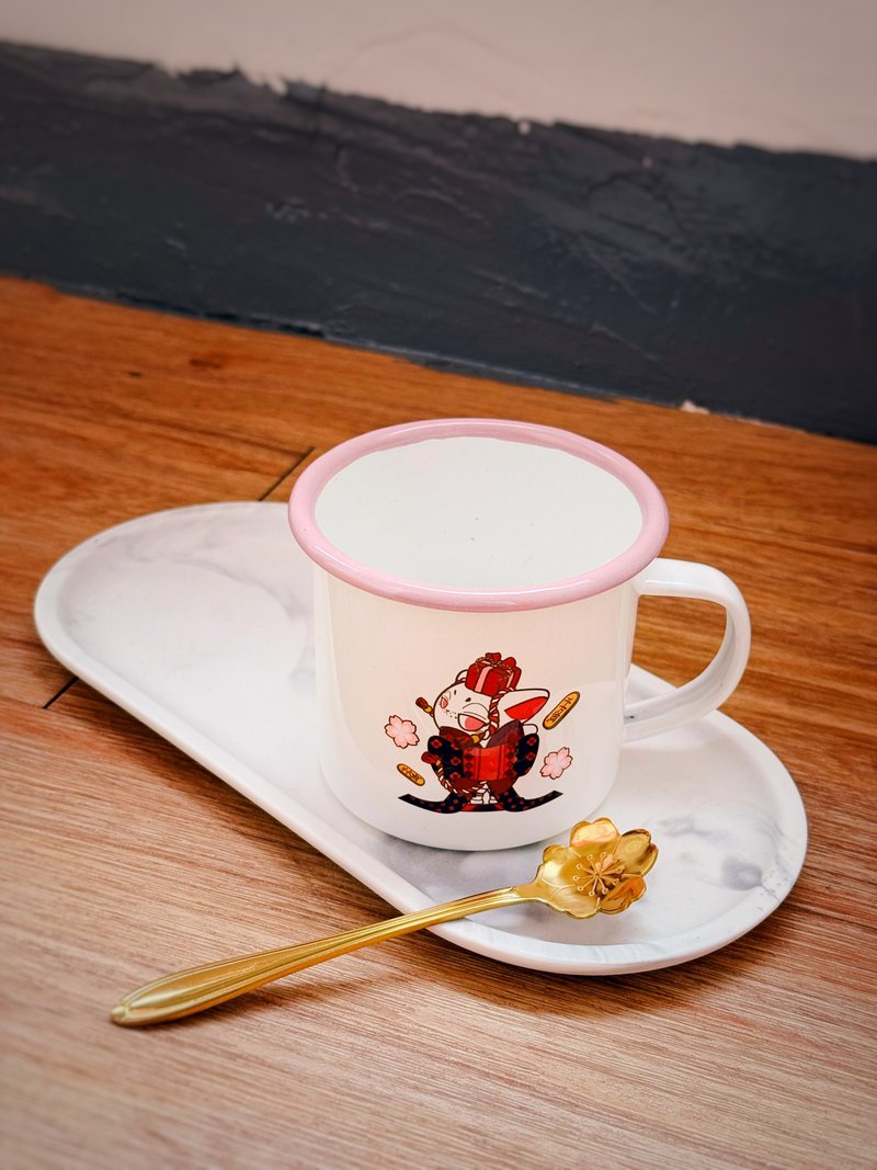 Lucky Cat Enamel Cup - Cups - Other Materials Pink