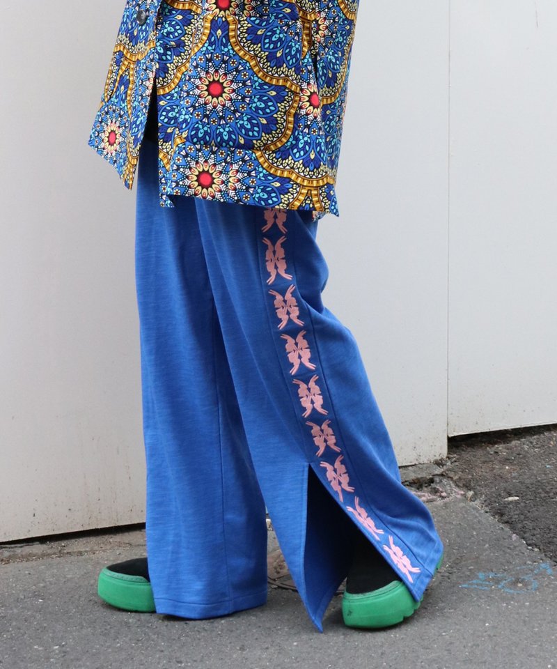 lucky charm motif Jersey line pants -2 - 中性長褲/短褲 - 棉．麻 藍色
