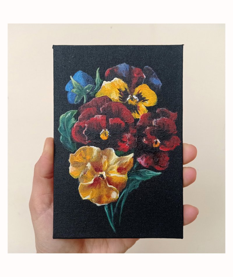 Flowers Painting, Pansy, Original Oil Painting, Handmade Art, Small Picture, 花畫 - 海報/掛畫/掛布 - 其他材質 多色