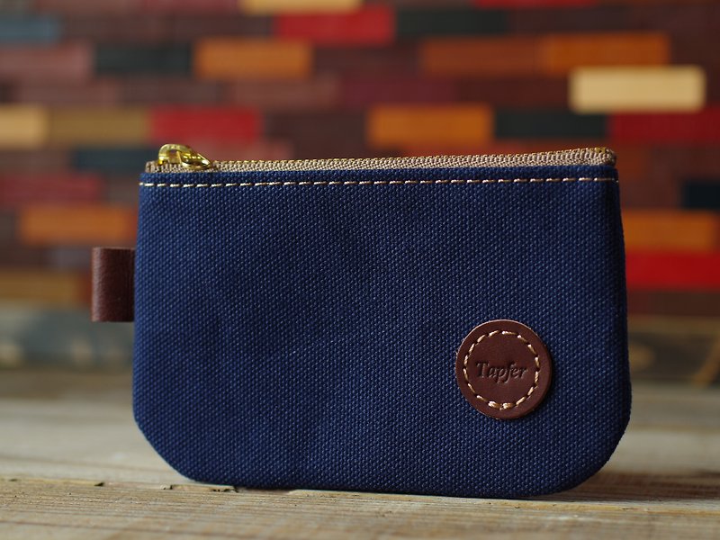 Canvas × Nume leather pouch mini - กระเป๋าเครื่องสำอาง - ผ้าฝ้าย/ผ้าลินิน สีน้ำเงิน