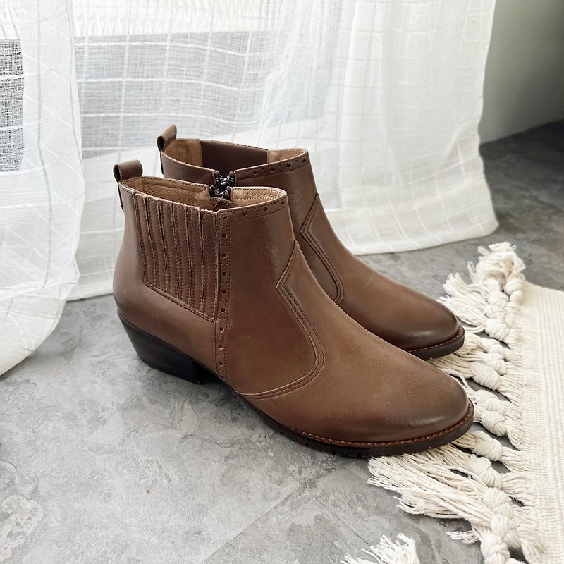 【Mocha】 leather boots -  brown - Women's Boots - Genuine Leather Brown